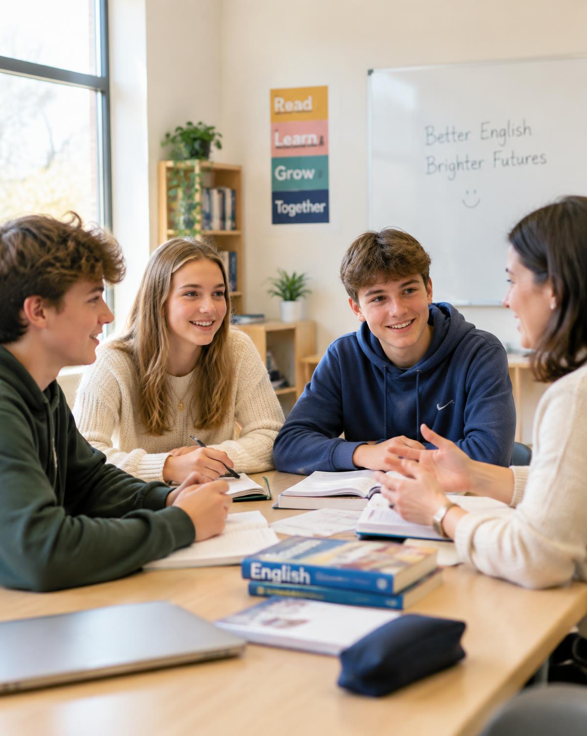 Teenage students in a small-group lesson